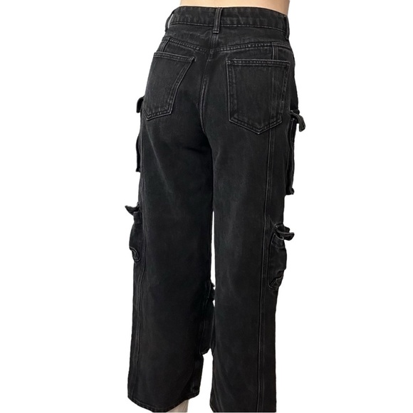PrettyLittleThing Cargo Pants Jeans Wide Leg Denim Black Streetwear Size 4 Small - Picture 2 of 7